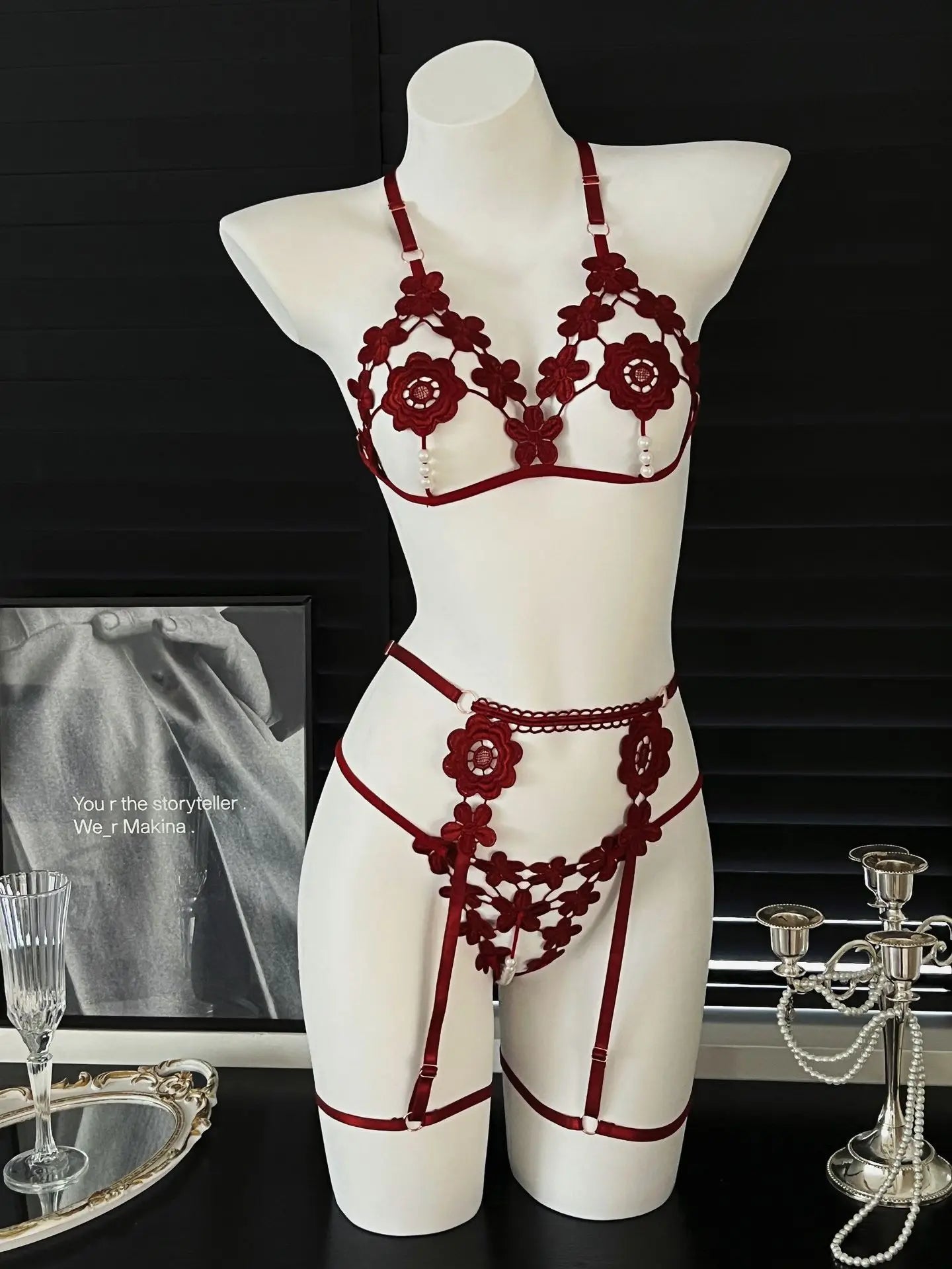 Elegant Pearl Bralette & Thong Set for Women