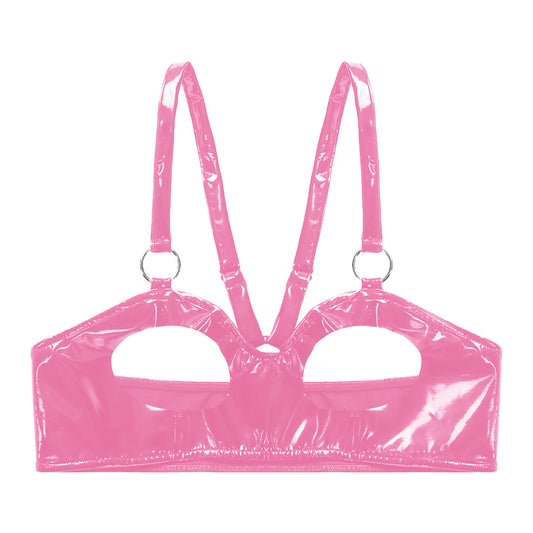 Glossy Patent Leather Open Cup Lingerie Bra