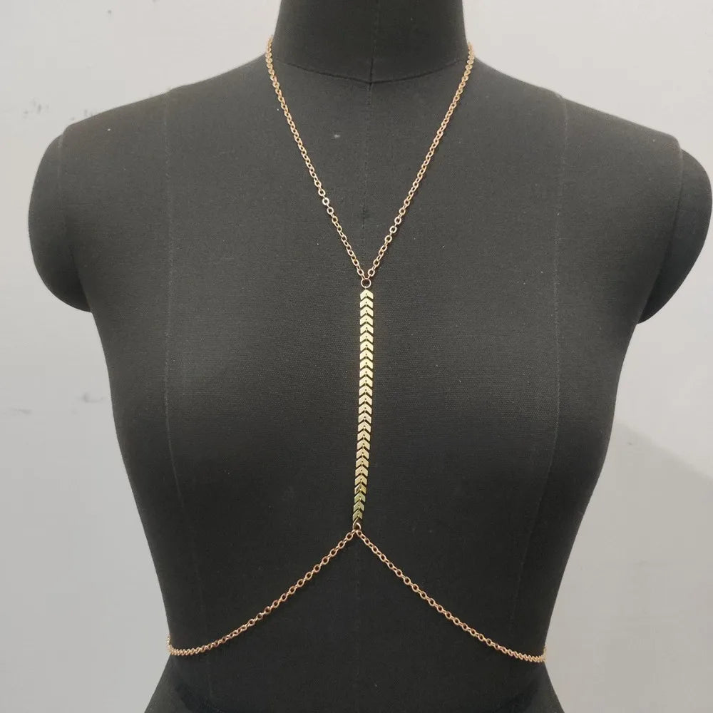 Layered Body Chain Necklace – Arrow & Fishbone Design