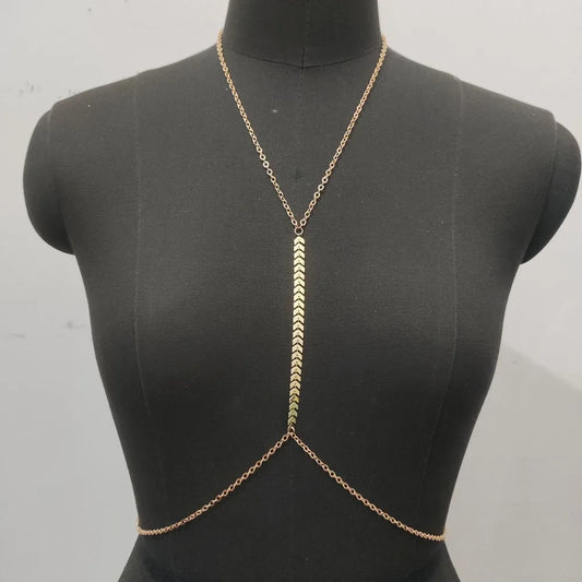 Layered Body Chain Necklace – Arrow & Fishbone Design
