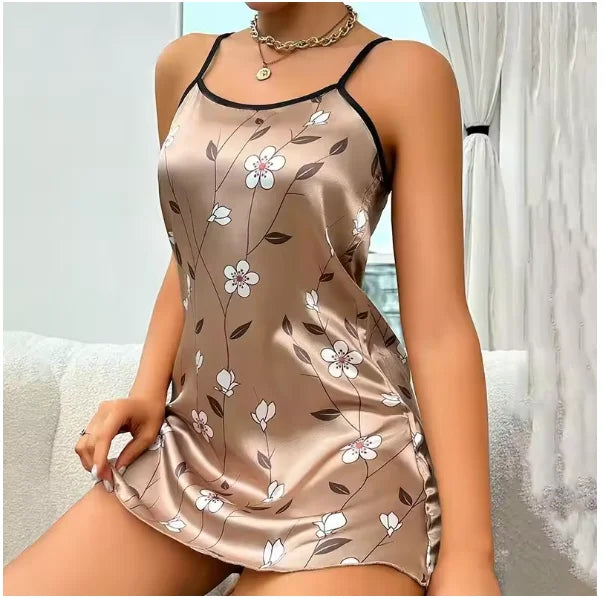 Floral Satin Nightgown – Soft Sleeveless Sleep Dress
