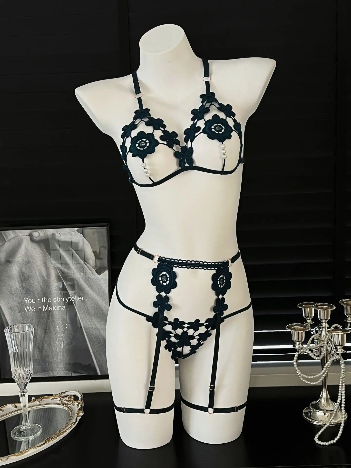 Elegant Pearl Bralette & Thong Set for Women