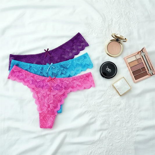 3-Pack Lace Thong Underwear – Soft & Comfortable
