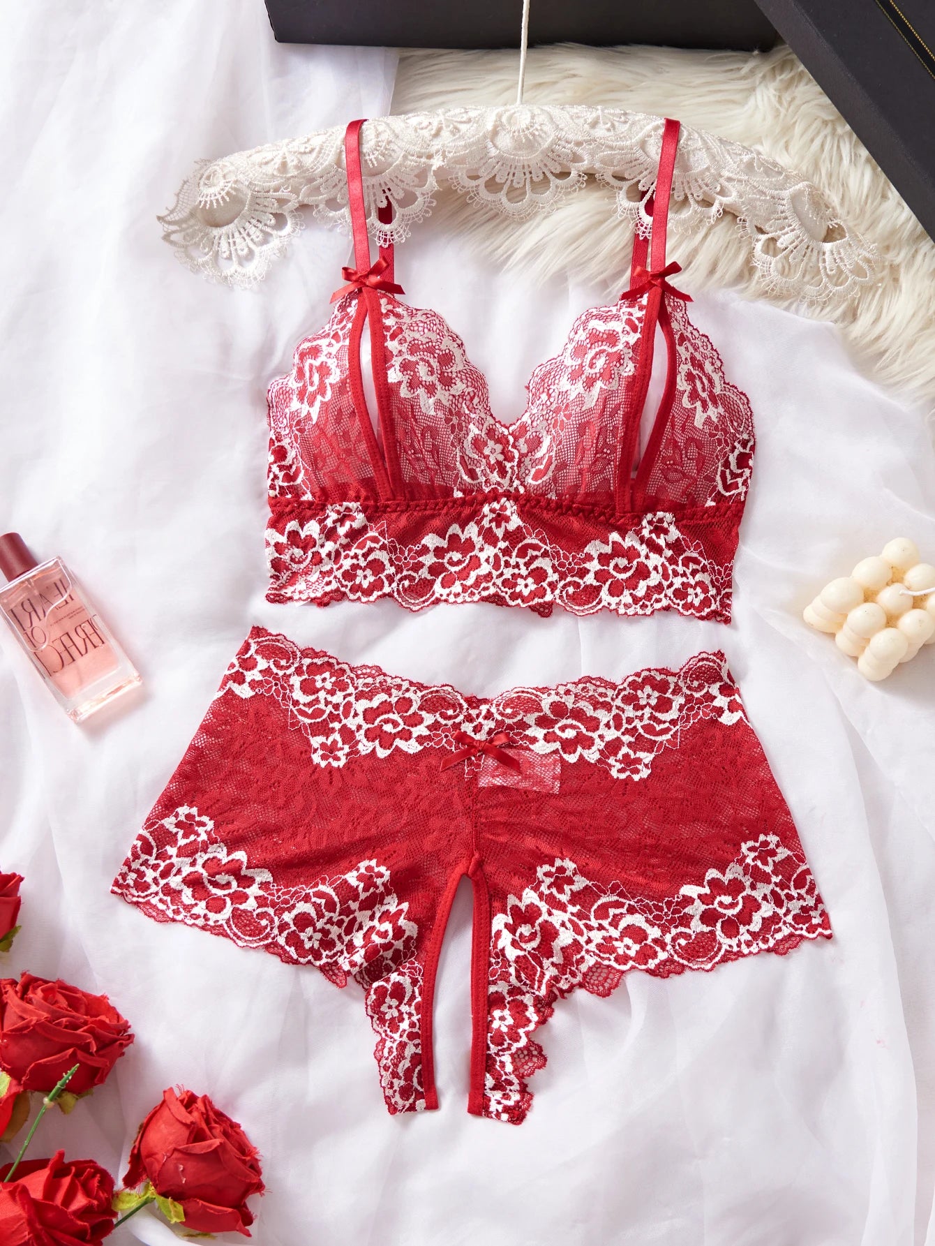 Lace Lingerie & Sleepwear Set – Pink, Blue & Red