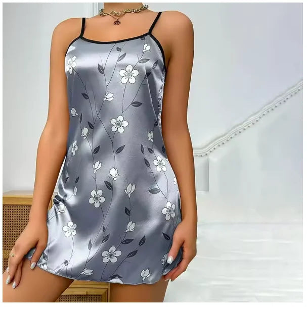 Floral Satin Nightgown – Soft Sleeveless Sleep Dress