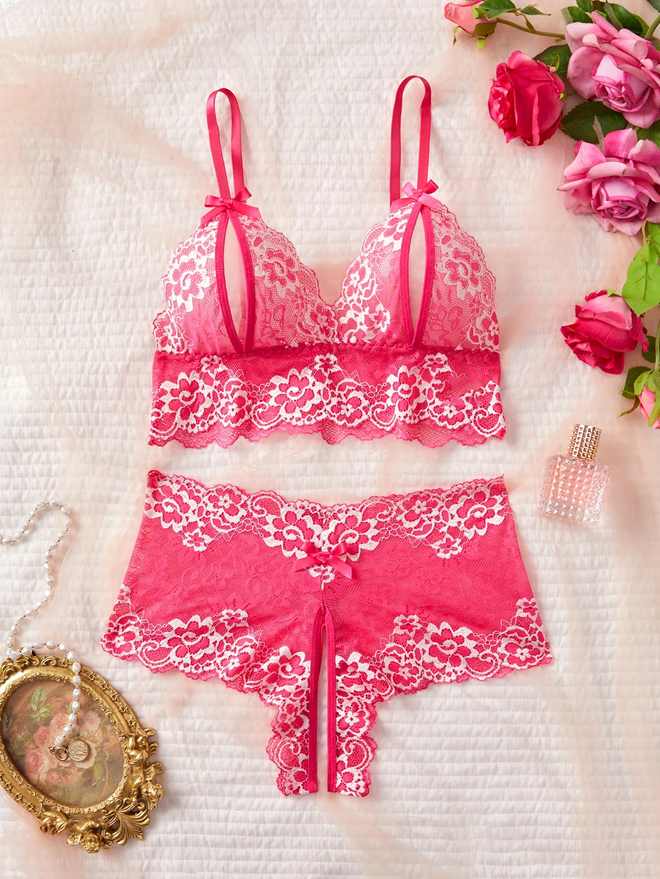 Lace Lingerie & Sleepwear Set – Pink, Blue & Red