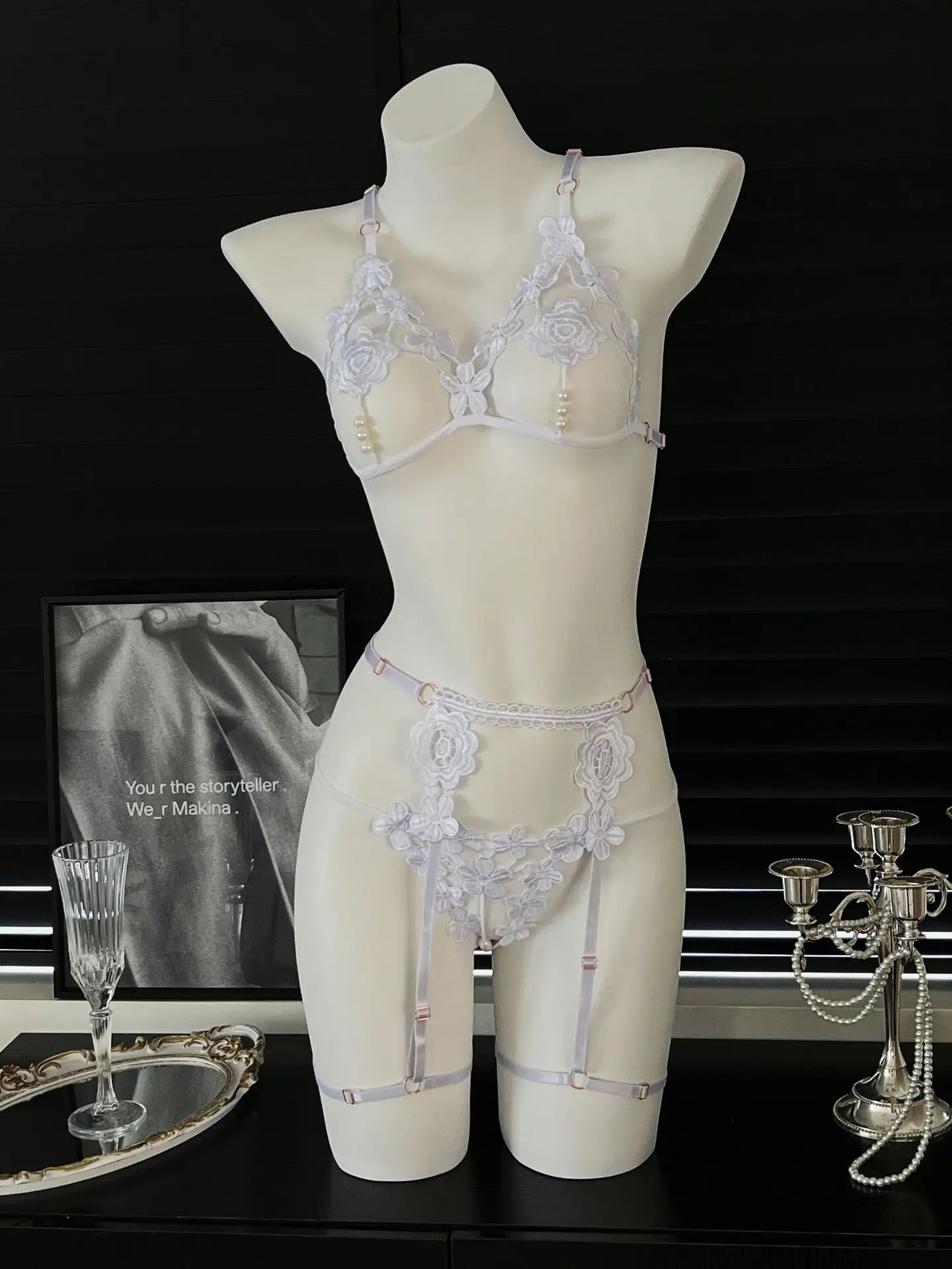 Elegant Pearl Bralette & Thong Set for Women