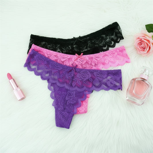 3-Pack Lace Thong Underwear – Soft & Comfortable