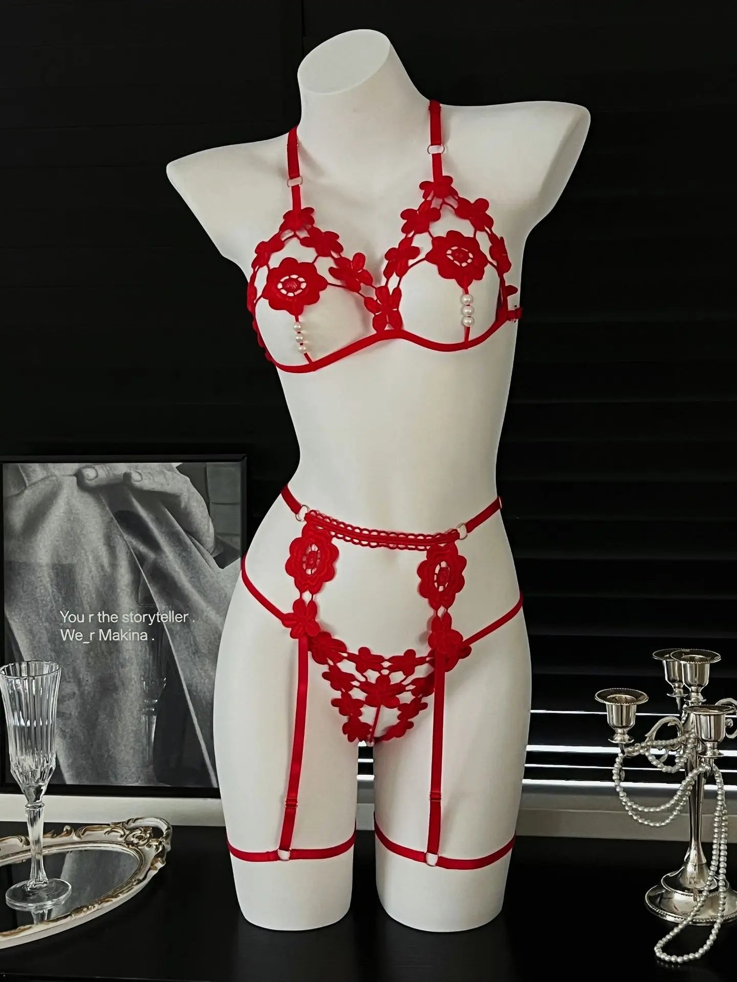 Elegant Pearl Bralette & Thong Set for Women