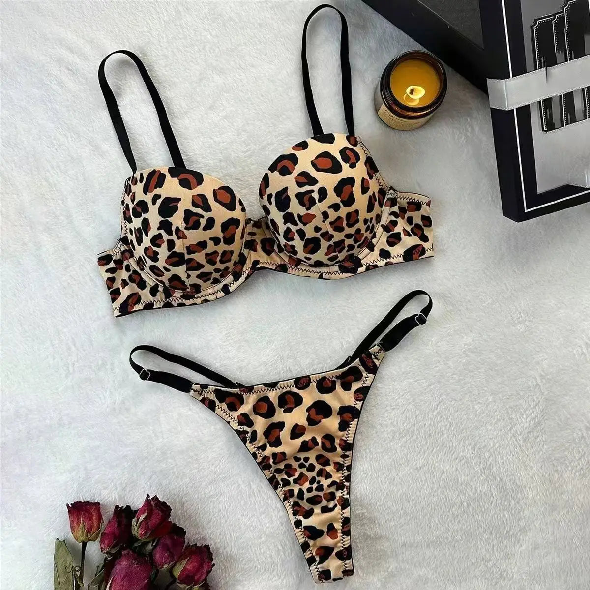 Leopard Print Bra & Panty Set – Stylish Push-Up Fit
