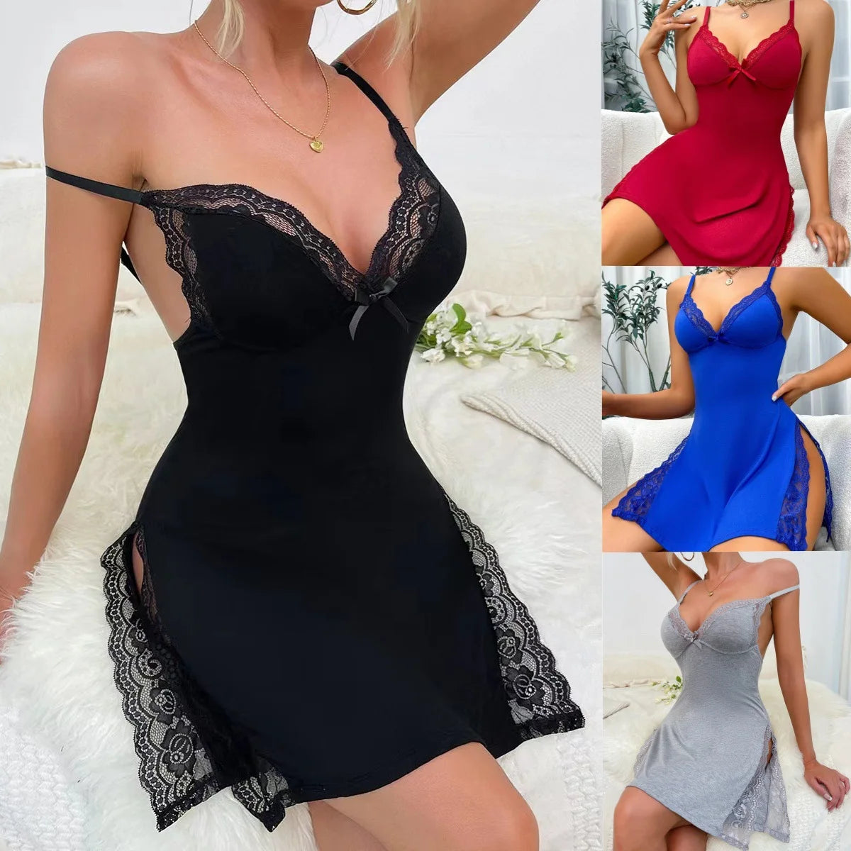 Soft V-Neck Sleepwear Dress