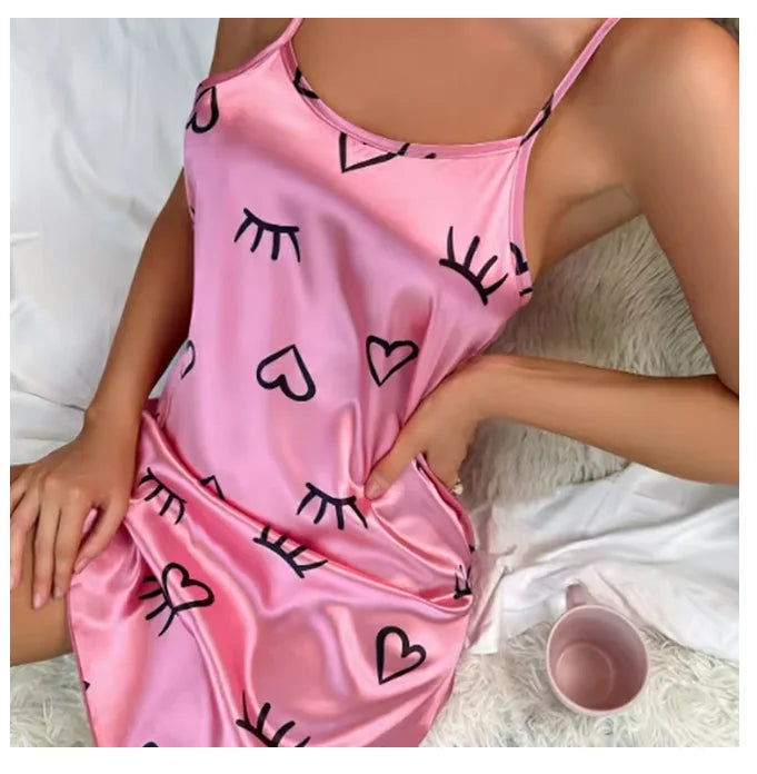 Floral Satin Nightgown – Soft Sleeveless Sleep Dress