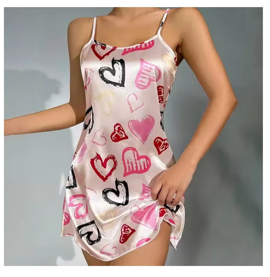 Floral Satin Nightgown – Soft Sleeveless Sleep Dress