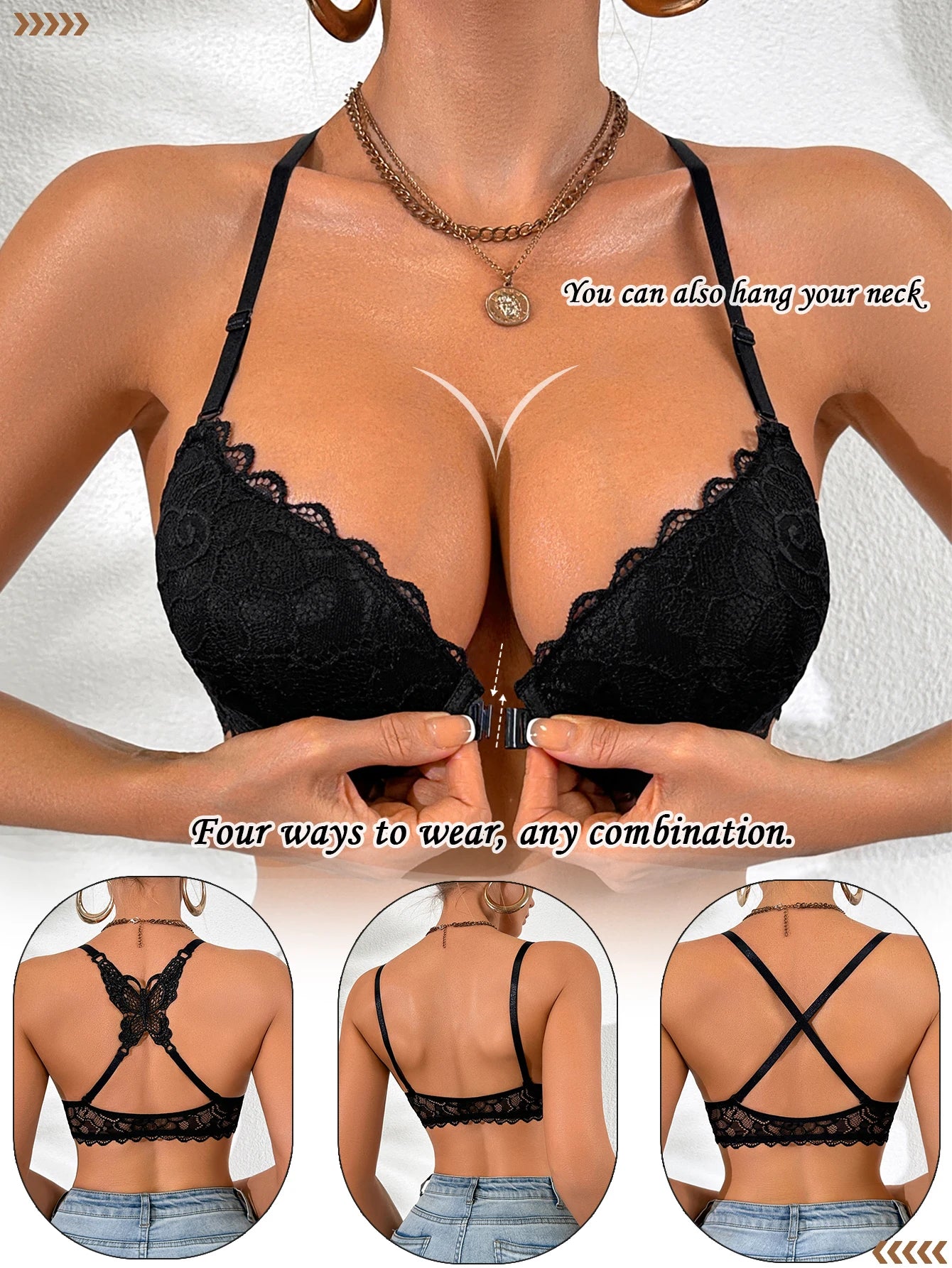 Butterfly Lace Front Closure Underwire Bra