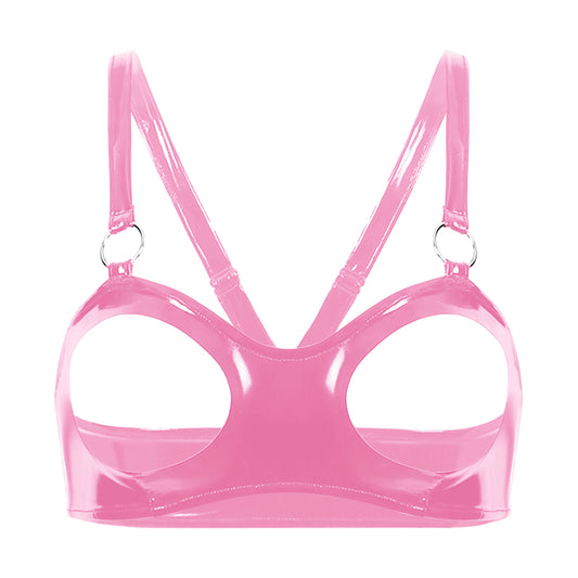 Glossy Patent Leather Open Cup Lingerie Bra