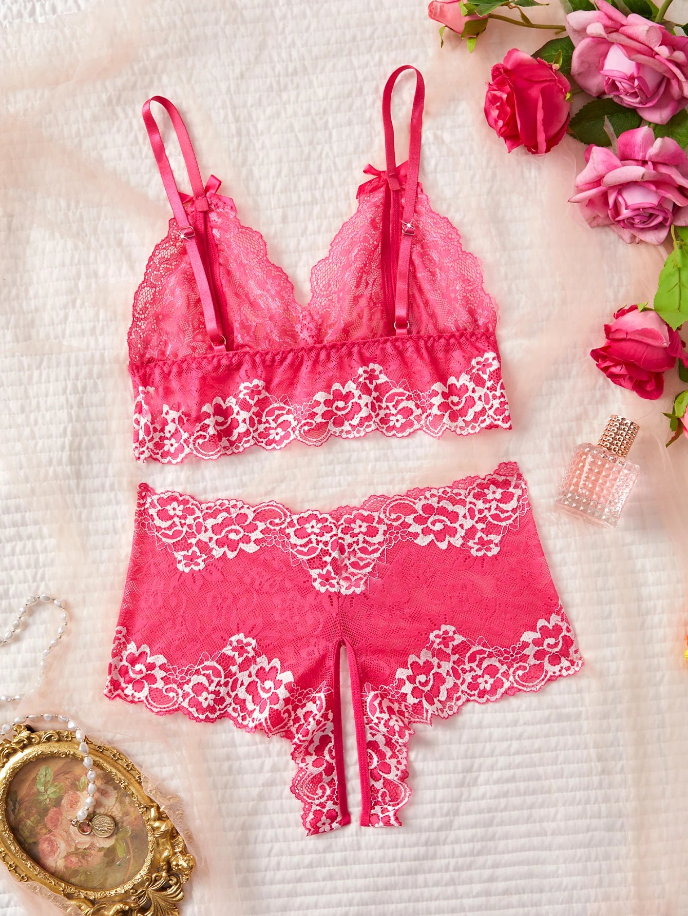 Lace Lingerie & Sleepwear Set – Pink, Blue & Red