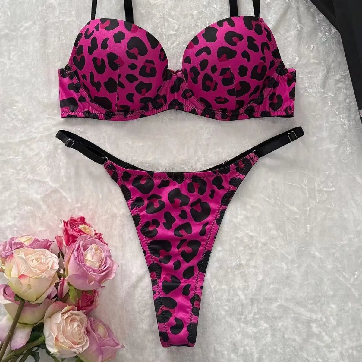 Leopard Print Bra & Panty Set – Stylish Push-Up Fit